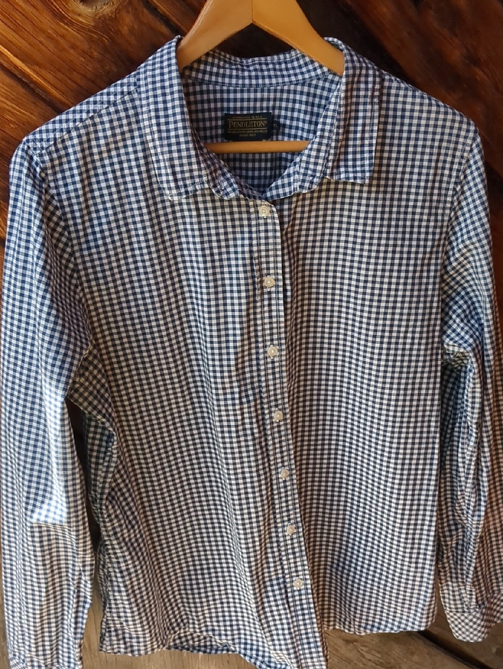 Pendleton Shirt Navy Gingham Long Sleeve Button Up Women's XL